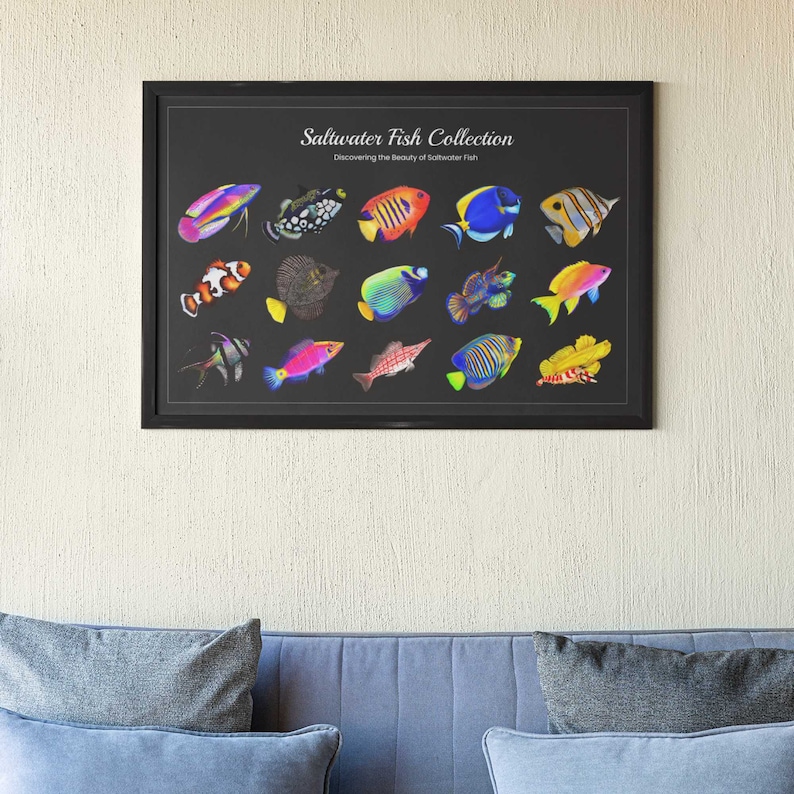 15 Hand-drawn Based Saltwater Fish Poster (Horizontal)