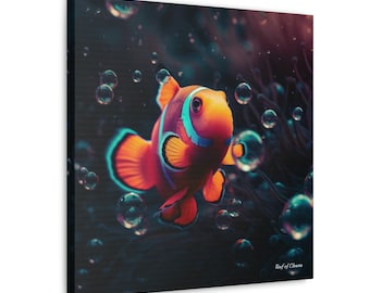 Clownfish Closeup with Bubbles | Reef Aquarium Canvas Wall Art for Coral and Fish Lovers | High Quality & Unique Design