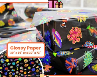 Papel de regalo con corales y peces inspirado en el océano: perfecto para amantes de los arrecifes y entusiastas del océano.