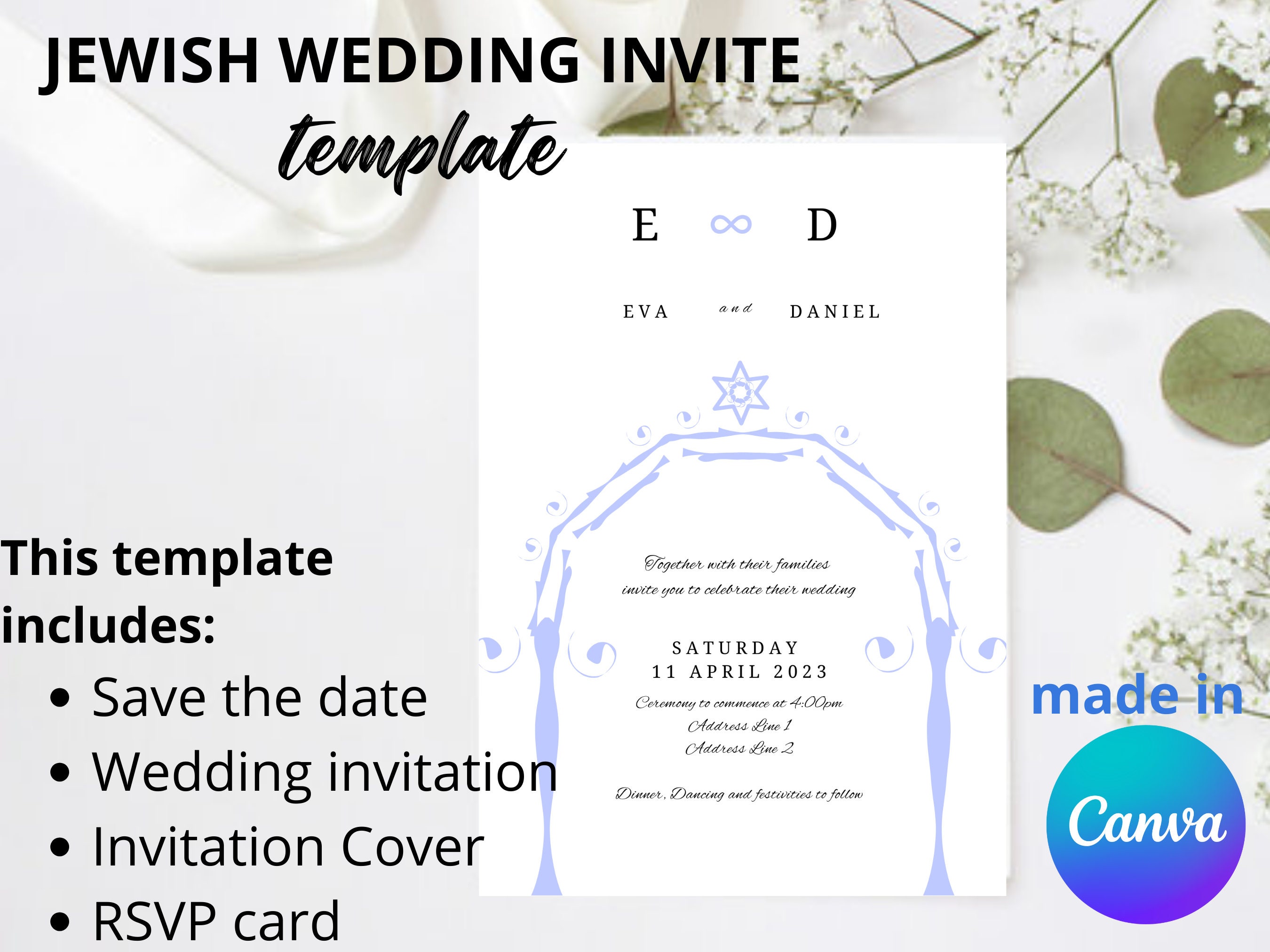 Unique Elegant Garden Jewish Wedding Save The Date Card