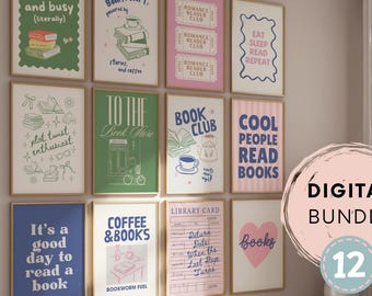Druki ścienne dla miłośników książek: cytaty literackie, dekoracja domowej biblioteki (pakiet do pobrania cyfrowego)