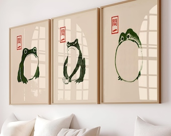 Japanese Frog Print Set: Vintage Matsumoto Hoji Ukiyo-e Style Wall Art (Digital Download)