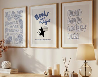 Book Lover Wall Art Set: Book Club Gift, Home Library Posters (Digital Download)