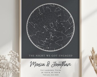 Impression personnalisée de carte des étoiles, cadeau ciel nocturne (numérique ou imprimé)
