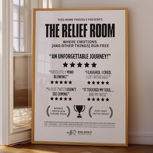 The Relief Room Poster, Toilet 5 Star Reviews PRINTABLE, Funny Bathroom Wall Art for Airbnb or Home, Loo Humor Sign, Digital DOWNLOAD