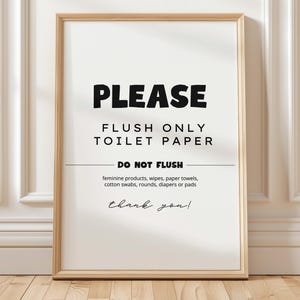 Airbnb Bathroom Sign – Flush Only Toilet Paper Printable, Vacation Rental Septic System Sign, Do Not Flush Bathroom Wall Art