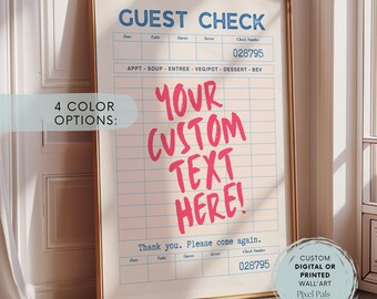 Custom Guest Check Poster Aesthetic Preppy Wall Art Personalized Quote Print Typographic Decor Printable Apartment Art