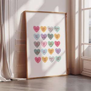 Valentine's Day Candy Hearts Printable Wall Art Conversation Hearts Print Valentine's Day Decor Hearts Digital Download