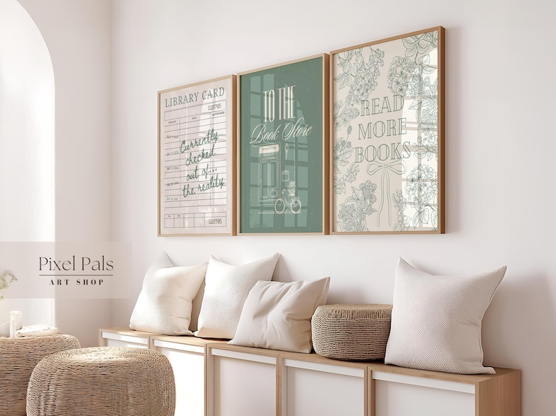 3 digital download posters for book lovers. Designed with literary-inspired artwork, this printable wall art set is perfect for cozy reading nooks, home libraries, classrooms, offices, or book club spaces.