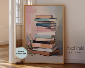 Stapel Bücher Druck: Moderne Buchliebhaber Wand Kunst (Digitaler Download
