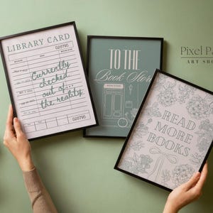 Book Lover Wall Art Set for Reading Nook Printable Decor Home Library & Bookworm Digital Prints
