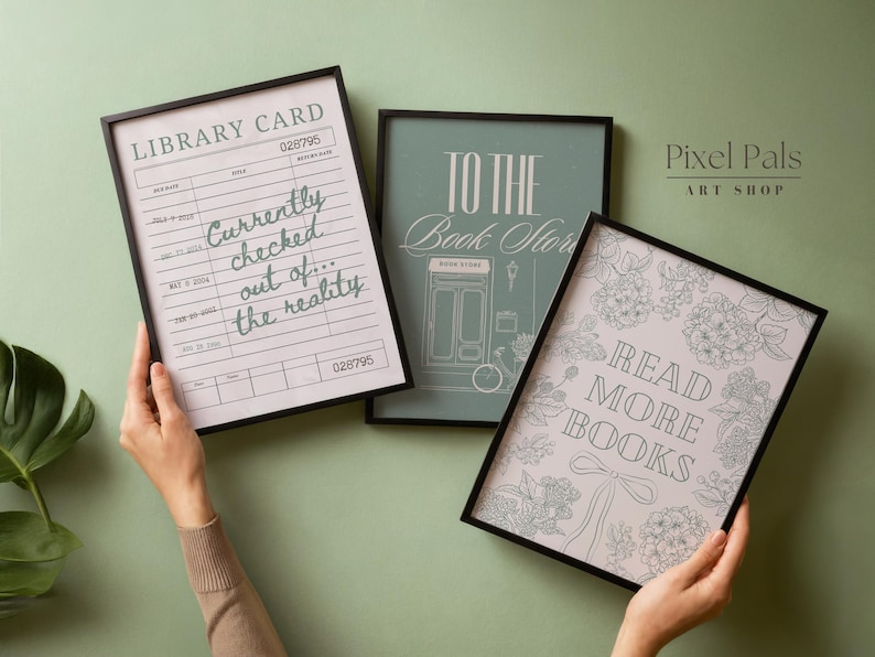 Book Lover Wall Art Set for Reading Nook Printable Decor Home Library & Bookworm Digital Prints