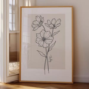 Custom Birth Month Flower Print Minimal Botanical Line Art Personalized Wall Art Digital Download or Printed Poster