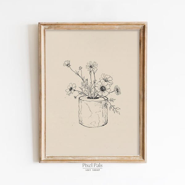 Kwiat polny na papierze toaletowym: minimalistyczna sztuka botaniczna (cyfrowa, drukowana, oprawiona)