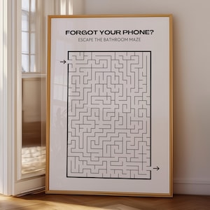 Funny Bathroom Maze Poster Forgot Your Phone Sign Toilet Wall Art Printable Escape Game Digital Download