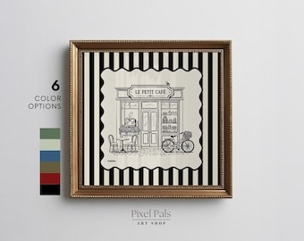 Vintage French Café Wall Art Print – Parisian Coffee Shop Illustration – French Country Kitchen Decor