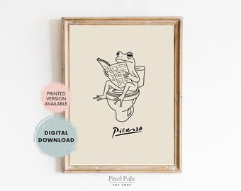 Retro Frosch auf Toilette druckbare Kunst lustige Badezimmer Wandkunst schrullige Frosch Illustration, sofortiger digitaler Download