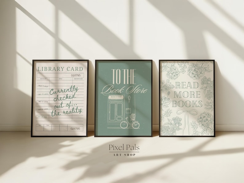 Book Lover Wall Art Set for Reading Nook Printable Decor Home Library & Bookworm Digital Prints