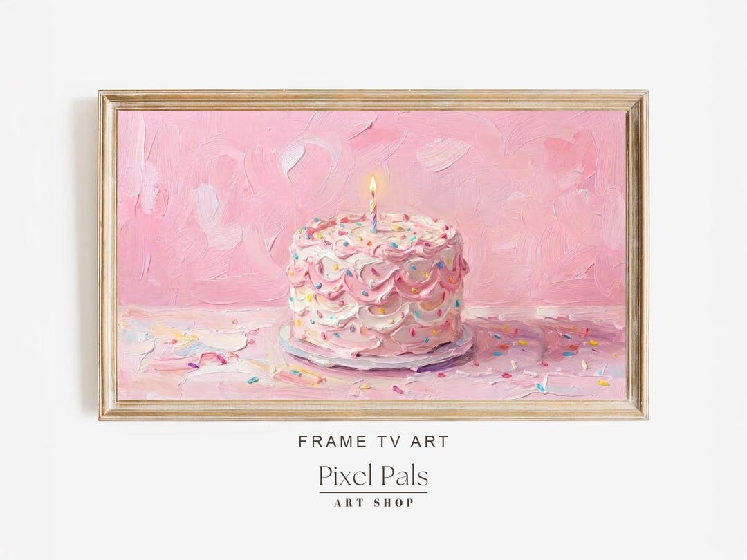 Pink Birthday Cake TV Art, Festive Kids Room Decor (digital Download ...