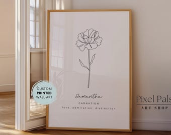Personalized Birth Flower Wall Art with Name & Meaning Birthday Gift Botanical Minimalist Poster