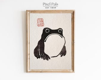 Japanese Frog Print: Wabi Sabi Ink Art, Matsumoto Hoji Style (Digital Download)