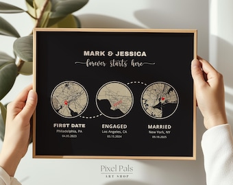 Custom Met Engaged Married Map Print – Anniversary Gift (Digital, Print or Framed)