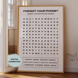 Funny Bathroom Word Search Art: Guest Restroom Decor (Digital Download)