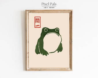 Japanese Frog Print Vintage Ukiyo-e Wall Art  Minimalist Frog Poster Digital Download