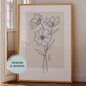Custom Birth Month Flower Print | Personalized Botanical Line Art Poster | Minimal Wall Art Gift | Printed & Shipped