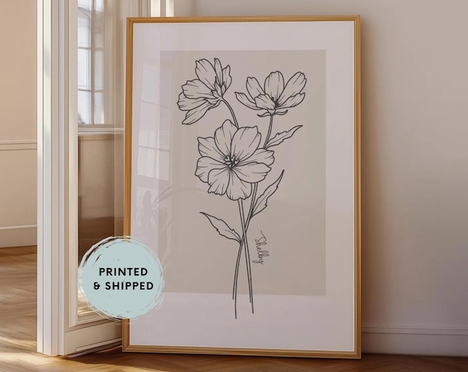 Personalized Birth Month Flower Print Botanical Line Art Poster