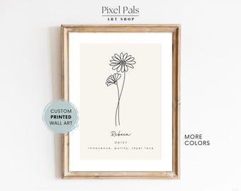 Personalized Floral Wall Art with Name & Meaning | Birthday Gift | Botanical Minimalist Poster