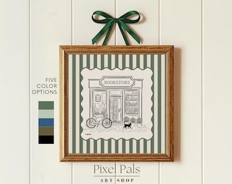 Vintage Bookshop Poster – Cozy Black Ink Bookstore Sketch Square Wall Art Print