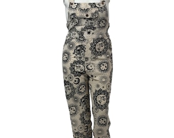 Celestial Sun & Moon Cotton Jumpsuit – Luxury Bohemian Overall Made in Nepal