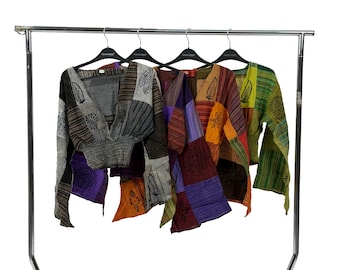 Top con maniche a campana in stile boho patchwork nepalese
