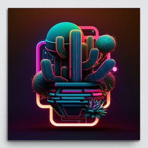 Cactus Vaporwave Aesthetic Wall Art Prints 80s Retro Psychadelic Abstract Retrowave Synthwave Cacti