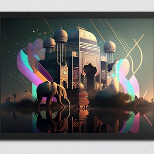 Indian Mausoleum Abstract Taj Mahal Islamic Wall Art Colorful Framed Art Mosque Tomb Modern Art Print Eid al-Fitr Agra
