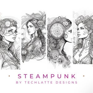 Adult coloring book: steampunk women
