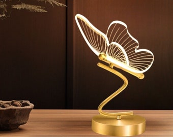 Butterfly Lamp,  LED Bedside Lamp Gold, Aesthetic Unique Lighting,  Bedside Lamp, Shadow Lamp