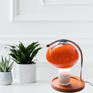 Candle Warmers Lamp, Vintage Scandinavian, mushroom decorative lamp for desk bedroom , orange or white aesthetic home decor, EU-US plug Red