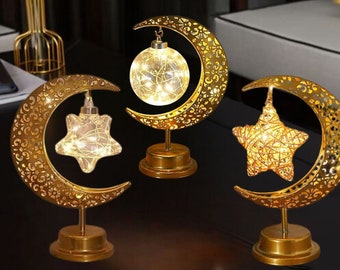 Ramadan Kareem Ramadan Lamp, Gift for Muslim Friend, İslamic Room Decor, Gold Color Night Light, Gift for Ramadan Dinner, Eid Mubarak