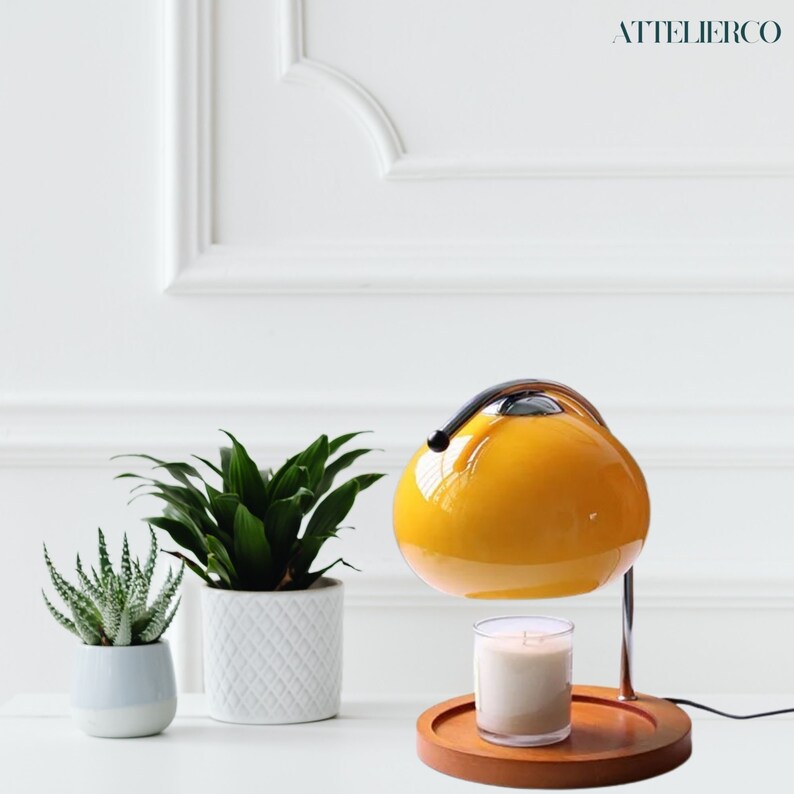 Candle Warmers Lamp, Vintage Scandinavian, mushroom decorative lamp for desk bedroom , orange or white aesthetic home decor, EU-US plug Orange