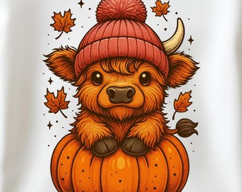 Fall Highland Cow PNG: Pumpkin Autumn Clipart (Digital Download)