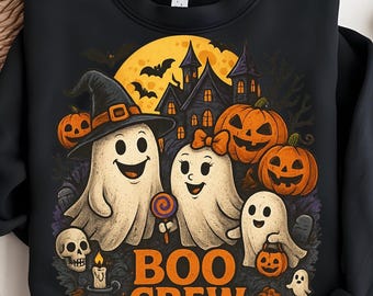 Boo Crew Ghost Family PNG, Retro Halloween Clipart (Digital Download)