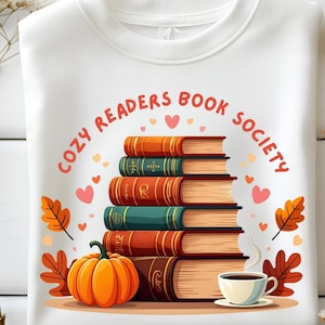 Cozy Readers Book Society PNG: Autumn Vibes, Pumpkin Design (Digital Download