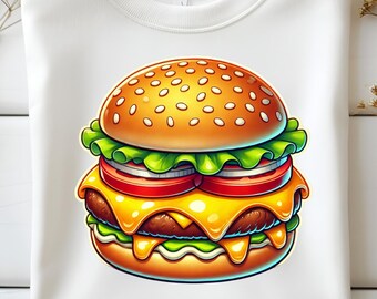 Cheeseburger, png-bestand: smakelijke hamburgerillustratie, transparante achtergrond (digitale download)