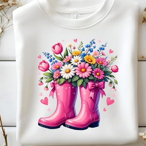 Spring Boots Png, Floral Rain Boots Png, Pink Garden Boots Clipart, Cute Flower Bouquet Png, Transparent Background Spring Art, Flower PNG
