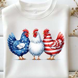 Patriotic Chicken PNG Sublimation Design, 4th of July Rooster Clipart, American Flag Hen Illustration, Independence Day USA Art