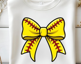 Softball Coquette PNG SVG, Yellow Softball Coquette Clipart, Softball Mama Svg Design, Softball Bow Svg, Softball Png, Gift For Softball Svg