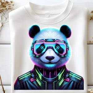 Futuristic Panda PNG, Neon Futuristic Panda Digital Art, Cute Panda Illustration, Animal Clipart, Transparent Background, Instant Download