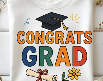 Graduation Cap & Diploma Clipart: Congrats Grad SVG, PNG, PDF (Digital Download)